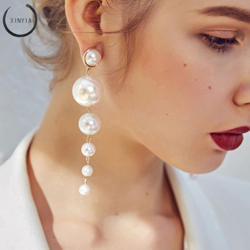 Đôi Khuyên Tai Dài Đính Ngọc Trai Giả Thời Trang Cho Nữ