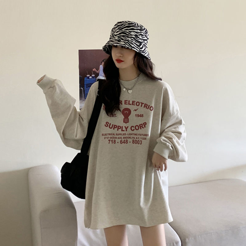 Áo Thời Trang Nhật Bản Cổ Tròn Dài Tay Dáng Suông Cho Nữ