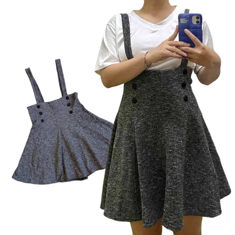 Pass thanh lý váy đầm yếm flannel cardigan phong cách Hàn Quốc