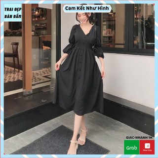 Đầm xòe, Váy Xòe tay nhún kết nút sành điệu