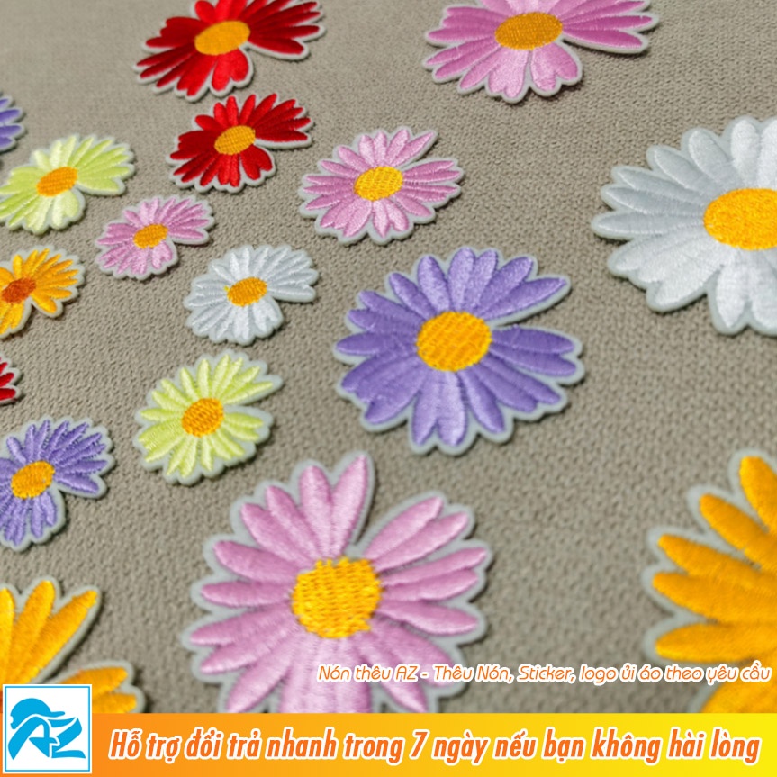 Patch vải ủi nhiệt thêu logo hình hoa cúc daisy nhiều màu - sticker M494