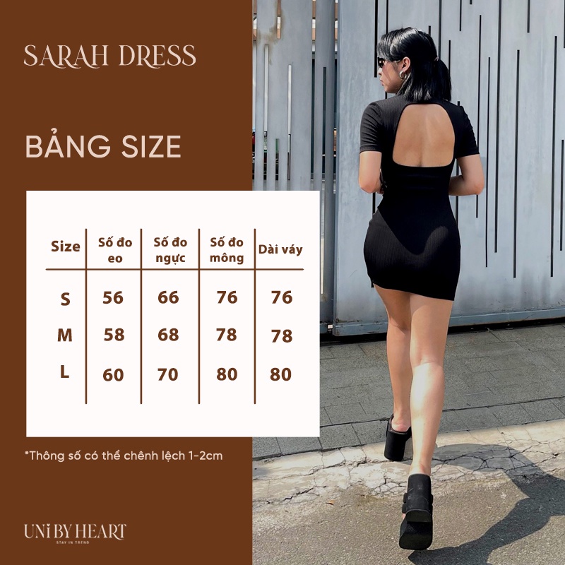 Váy body cao cổ dáng ngắn,chất liệu thun gân Sarah Dress VBD01 thiết kế khoét lưng trẻ trung, quyến rũ - Uni By Heart