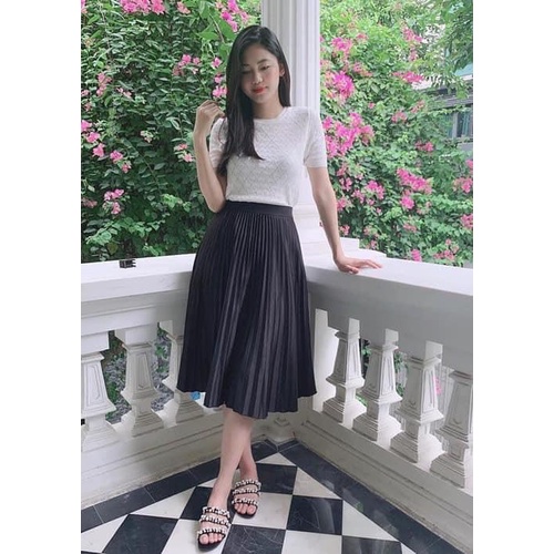 Chân váy xếp li dáng dài cạp cao chân váy midi nữ công sở MIVOSA CV002