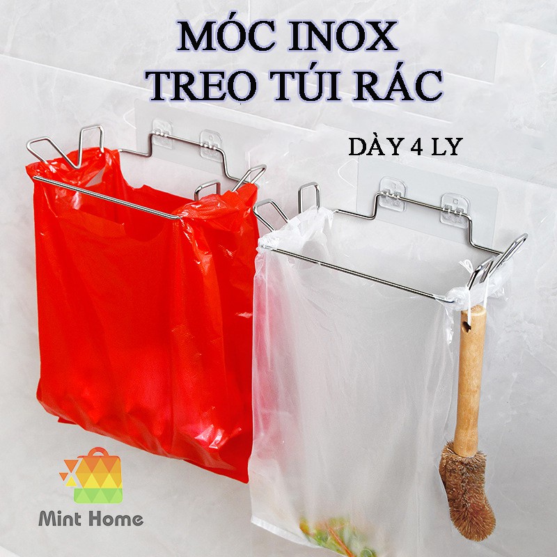 Giá treo túi đựng rác inox, Khung treo túi đựng rác inox 304, dán tường, tủ bếp siêu chắc