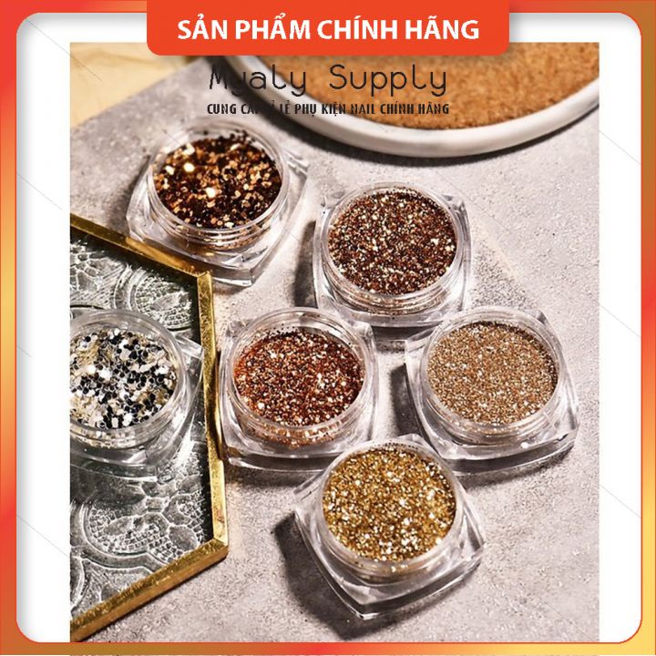 Set 6 Nhũ Nail Mix Vàng Bạc Đỏ Kim Cương