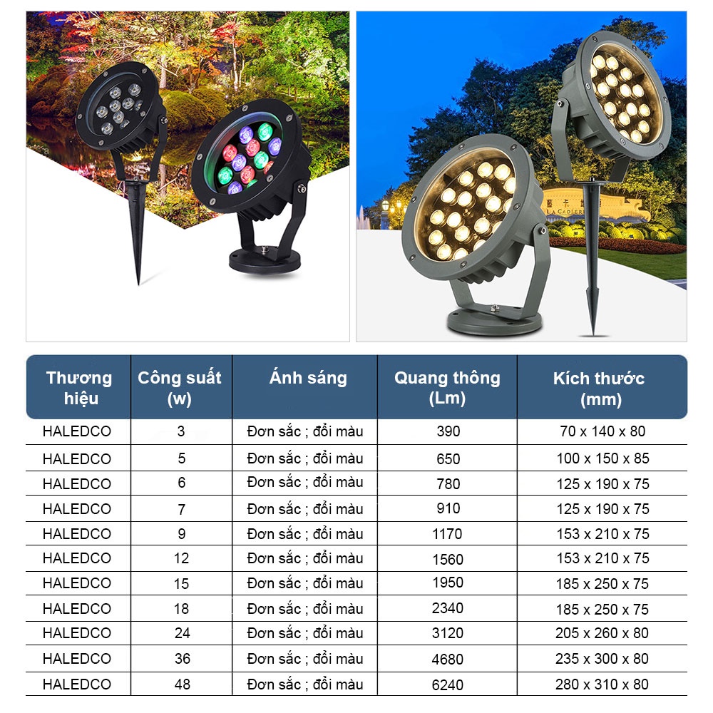 Đèn Led Chiếu Cây, Rọi Cây, Đèn Chiếu Cây Sân Vườn Haledco Công Suất  3W, 5W, 6W, 7W, 9W, 12W, 15W, 18W
