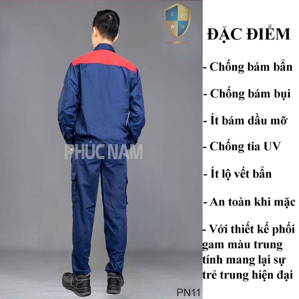 Bộ quần áo bảo hộ lao động PN11 - Tím than phối đỏ, BHLĐ Phúc Nam