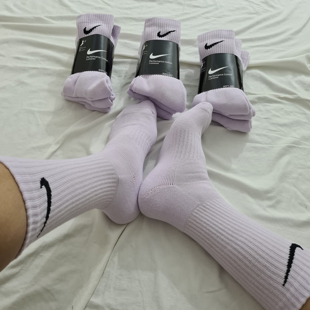 Pack 3 đôi tất thể thao Nike cao cổ màu Tím nhạt - Free ship + Quà tặng Loved socks by TatsTats.vn
