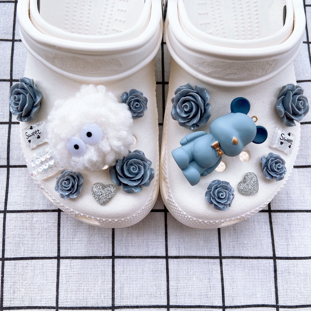 crocs sticker 15 Nút Hình Gấu Màu Xám Cho Xăng đan Bé Gáishoes sticker Accessories Stickers Sandals Shoe Decoration