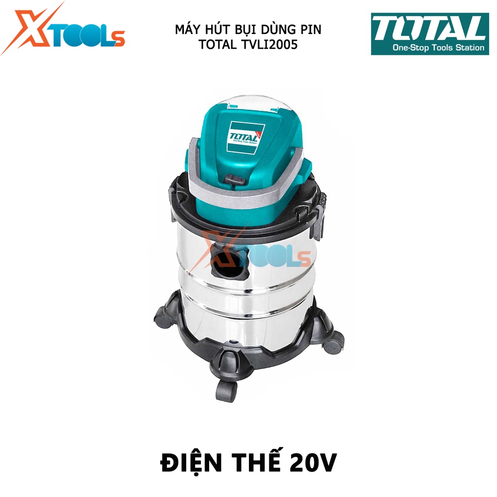 Máy hút bụi dùng pin 20V TOTAL TVLI2005 máy quét dọn cầm tay bình chứa thép không gỉ chứa bụi 20L [XSAFE][XTOOLs]