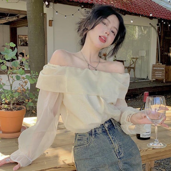 Áo Sơ Mi Trễ Vai Họa Tiết Sọc Caro Phong Cách Hong Kong Cổ Điển Thời Trang Mùa Hè Cho Nữ