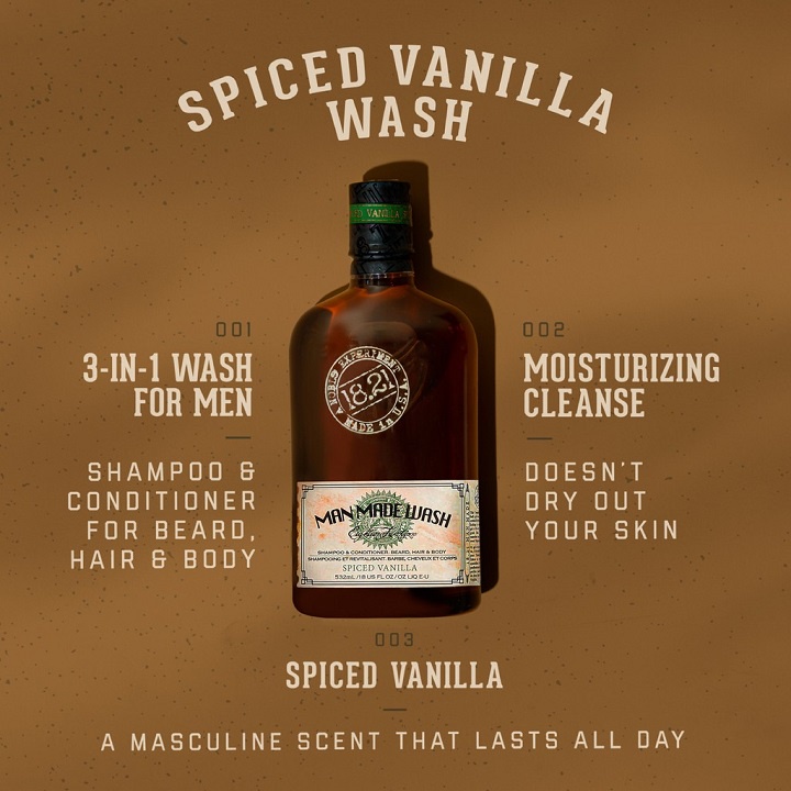 [Chính Hãng USA] Spiced Vanilla | Sữa tắm gội toàn thân 3 trong 1 cho nam 18.21 Man Made Wash 532ml