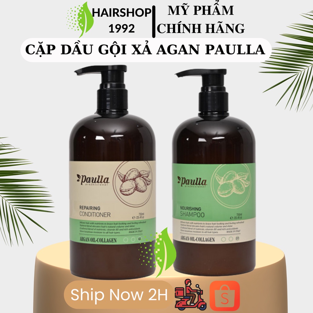 Dầu gội xả Paulla Argan Oil collagen 750ml phục hồi tế bào mầm tóc, giảm gãy rụng, kiềm dầu chính hãng | HAIRSHOP_1992