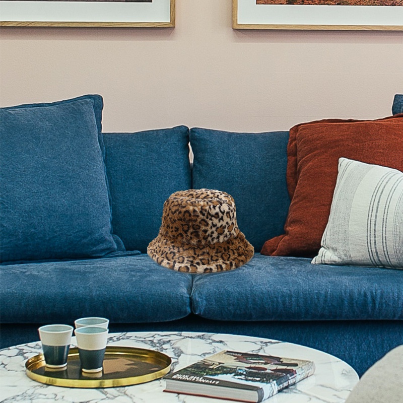 Mũ Tai Bèo Giả Lông Thỏ Họa Tiết Da Báo Phong Cách Vintage