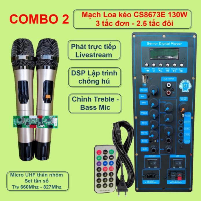 Mạch loa kéo CS8673E 130W LIVESTREAM - DSP lập trình chống hú, chỉnh Bass Treble Micro kèm Micro