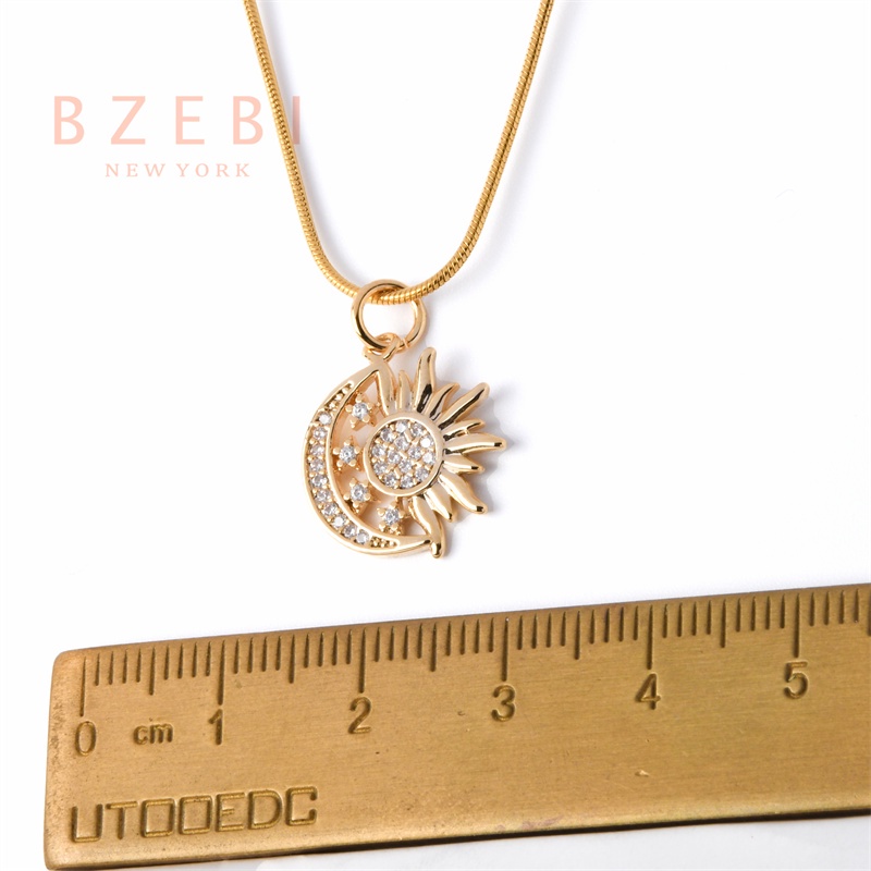 Vòng cổ Vàng 18K Mặt Trời Và Mặt Trăng Đính Kim Cương Không Gây Dị Ứng Thời Trang Cho Nữ 111n