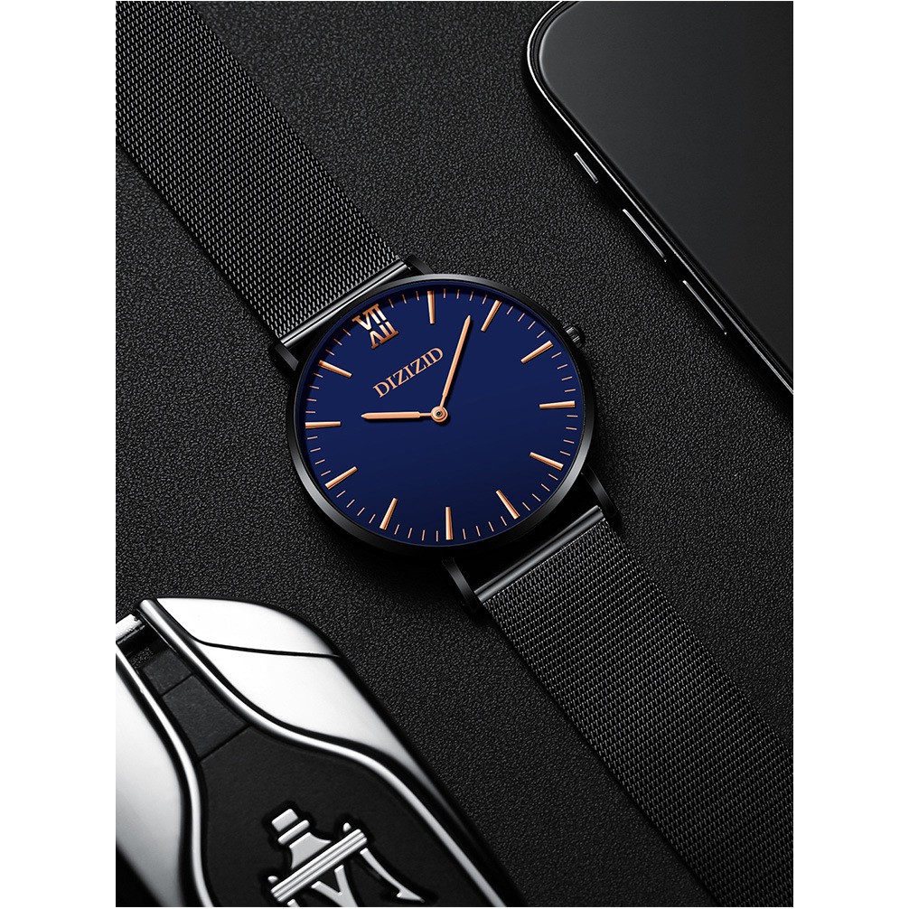 Đồng hồ nam DIZIZID máy Miyota Nhật dây lưới thép không gỉ chạy 2 kim