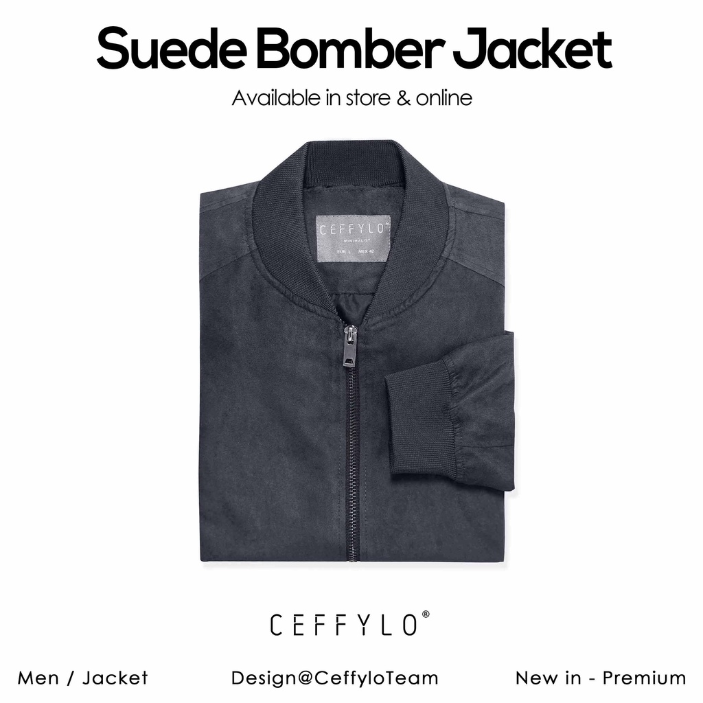 Áo Khoác Bomber Da Lộn Ghi Đậm Trơn, Chất Liệu Da Lộn Mềm Mịn – CEFFYLO