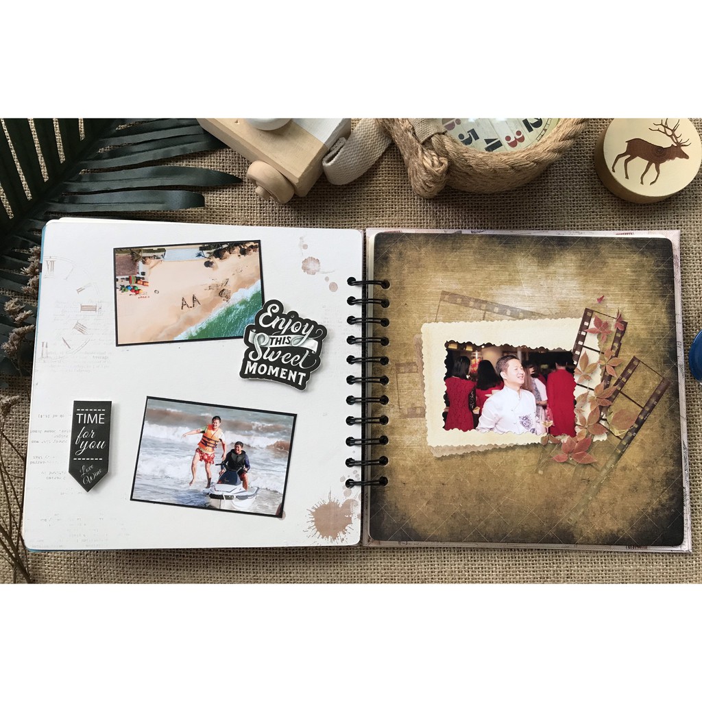 Album handmade scrapbook Memories gáy lò xo dán được 30-40 ảnh kt 20x20cm nhiều chủ đề