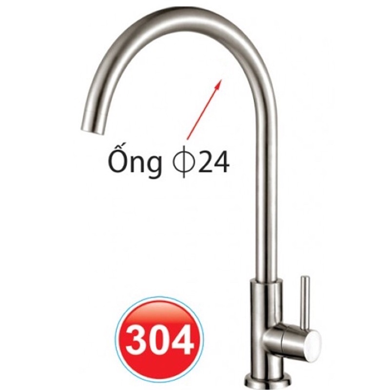 Vòi rửa chén LẠNH inox 304 ống lớn fi24 STN-501 kiểu TRÒN