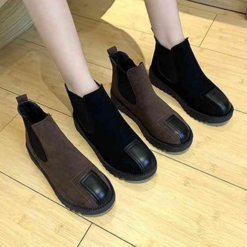 Giày chelsea boots nữ DVT da lộn, đế dày, thoải mái DP06