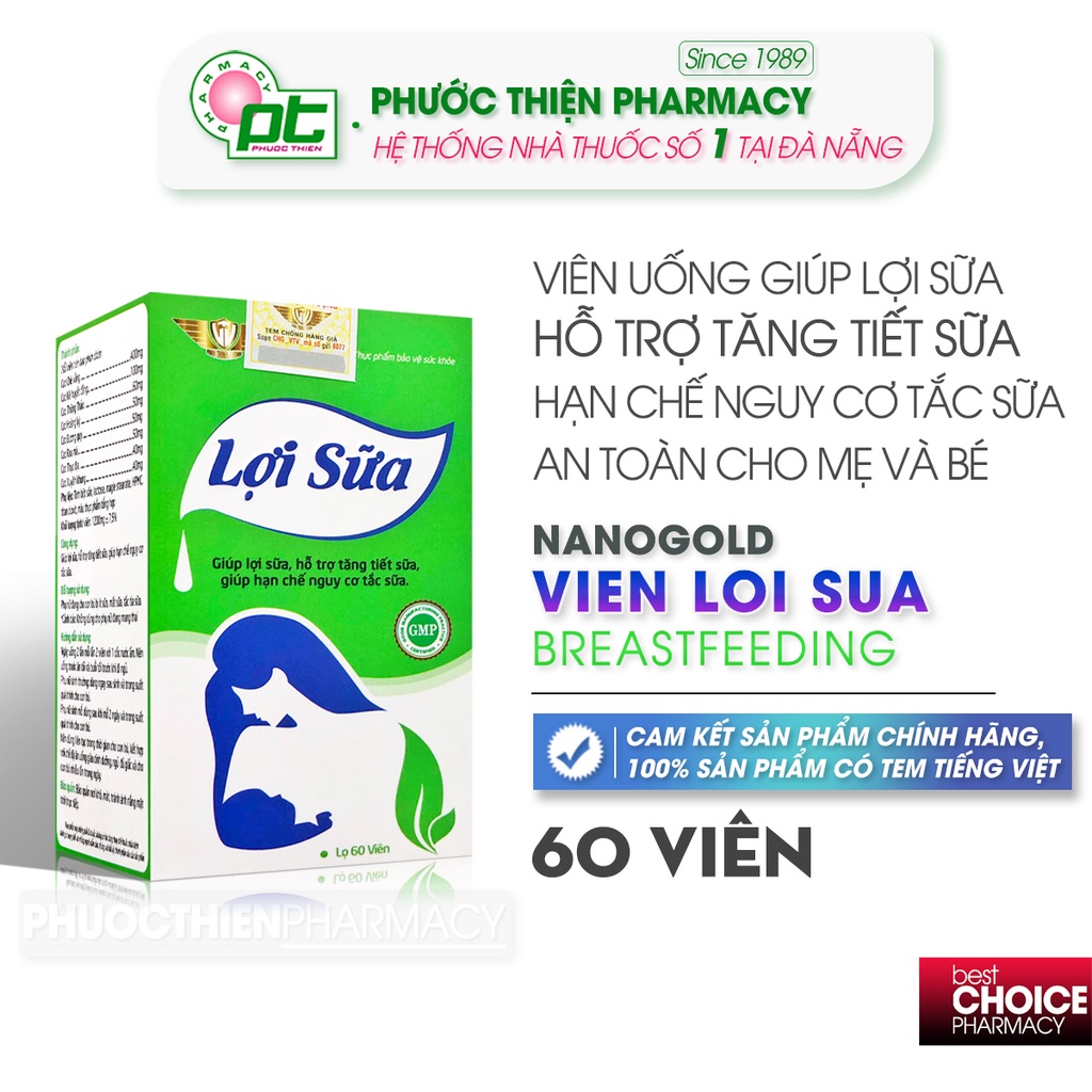 Lợi Sữa Nanogold - Viên Uống Giúp Lợi Sữa, Hạn Chế Tắc Tia Sữa Lọ 60 Viên