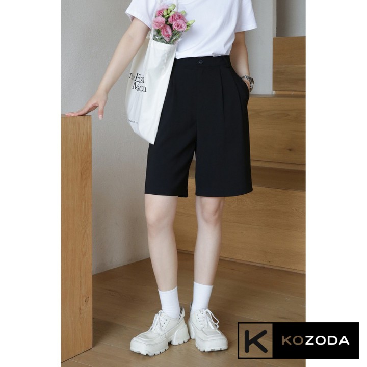 Quần đùi ống rộng lửng nữ short kiểu sooc form đen ngắn chất vải cạp lưng cao đẹp ngắn phong cách hàn quốc Kozoda Q8