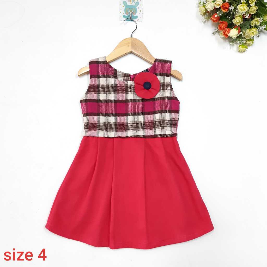 DG59-VT-33- Váy thu bé gái, sát nách, chất nỉ dạ dày dặn, màu đỏ, có lớp lót trong, made in Việt Nam