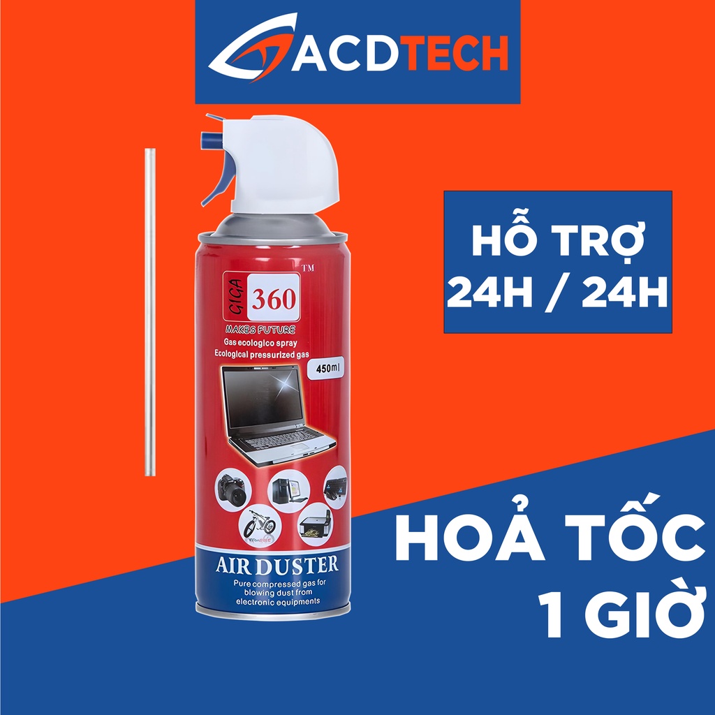 Bình xịt bụi bằng khí nén GiGa 360° ACD Tech áp lực cực mạnh thổi bay mọi loại bụi, hạn sử dụng 3 năm