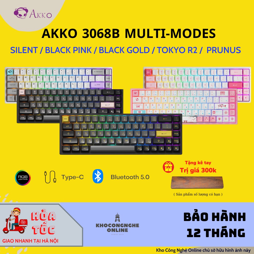 Bàn phím AKKO 3068B Multi-modes (Bluetooth 5.0 / Wireless 2.4Ghz / Hotswap / Foam tiêu âm / AKKO CS Jelly sw)