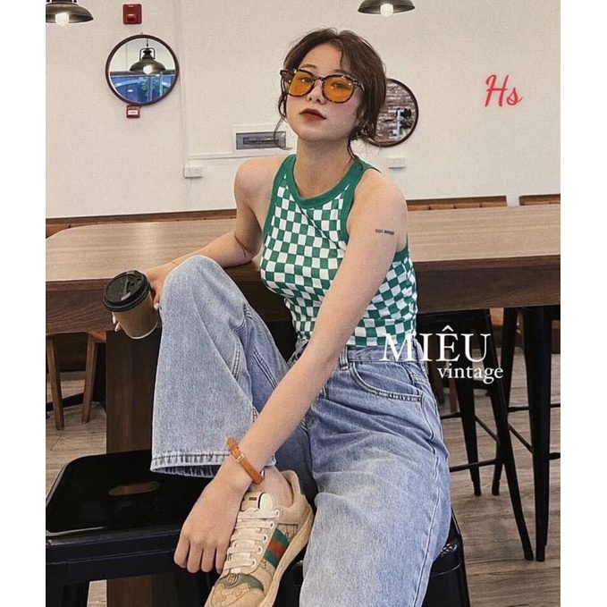 Áo ba lỗ caro xanh HSU1