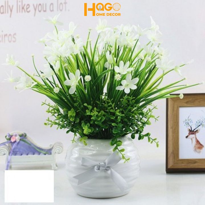 Hoa lụa, chậu hoa,bình hoa thủy tiên cắm sẵn cao 25 cm trang trí, decor nhà cửa, quán cafe