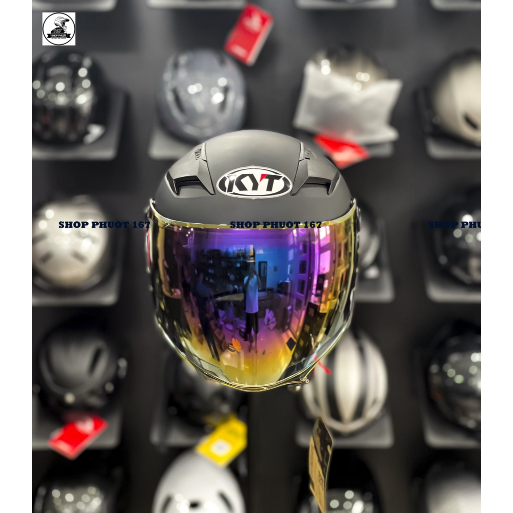 ( Kính TITAN) MŨ BẢO HIỂM 3/4 2 KÍNH MÀU ĐEN NHÁM ROYAL M268 DÁN KÈM LOGO KYT CHÍNH HÃNG
