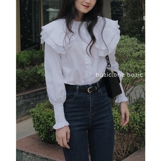 Sơ mi tiểu thư cổ bèo, sơ mi trắng tay bo cổ bèo Bazic one