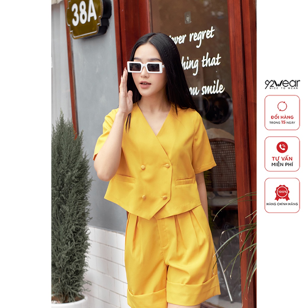 Áo sơ mi cổ V ngắn tay 92WEAR, thiết kế độc đáo, sành điệu ABW1193