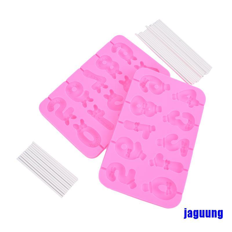 Khuôn silicone làm kẹo mút bánh DIY tạo kiểu chữ số đính nơ/ Set que kẹo mút tiện lợi