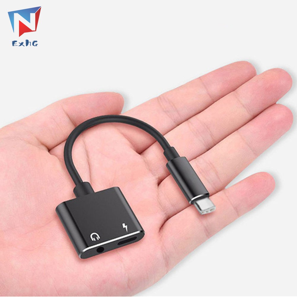ExhG❤❤❤High quality Adapter Charge Headphone 2 in 1 Type-C to 3.5mm Jack Head Aux Audio USB C Cable @VN