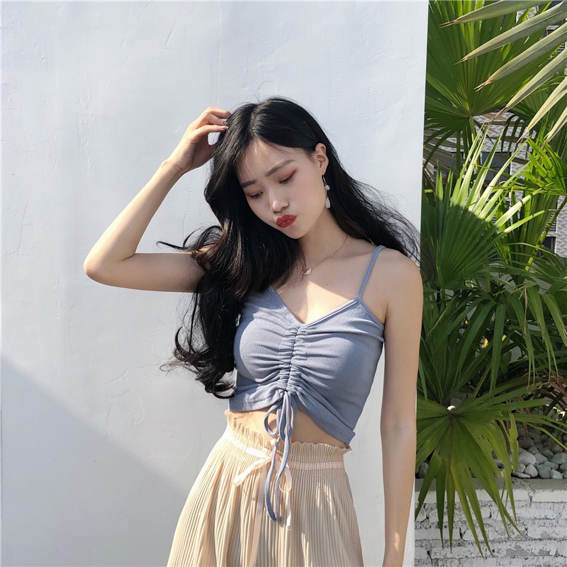 5 Colors Crop Top Women Korean Casual Sexy Solid Color Sling Sleeveless Tops | WebRaoVat - webraovat.net.vn