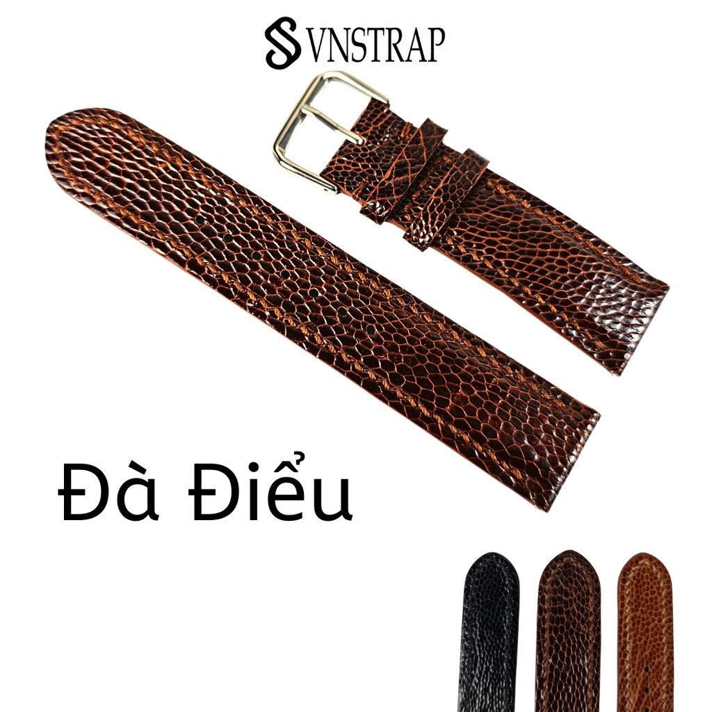 Dây đồng hồ da đà điểu-khâu tay thủ công D42 size 18mm, 20mm, 22mm VNSTRAP