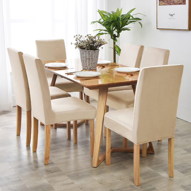 2 Áo bọc ghế ăn màu trơn co dãn chất vải nhung thoải mái