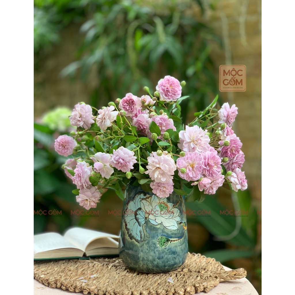 Bình hoa hồng gốm Bát Tràng xinh xắn decor, lọ sứ cắm hoa trang trí để bàn MG110