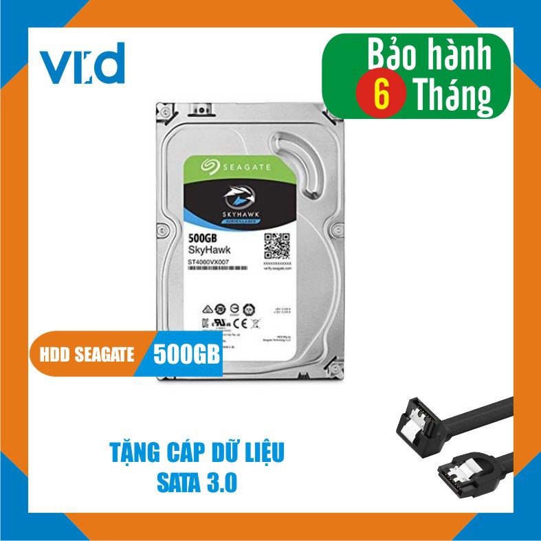 [Mã ELMS05 giảm 5% đơn 300k]Ổ cứng HDD 500GB Seagate skyhawk - Tặng cáp SATA 3.0 - Bảo hành 6 tháng