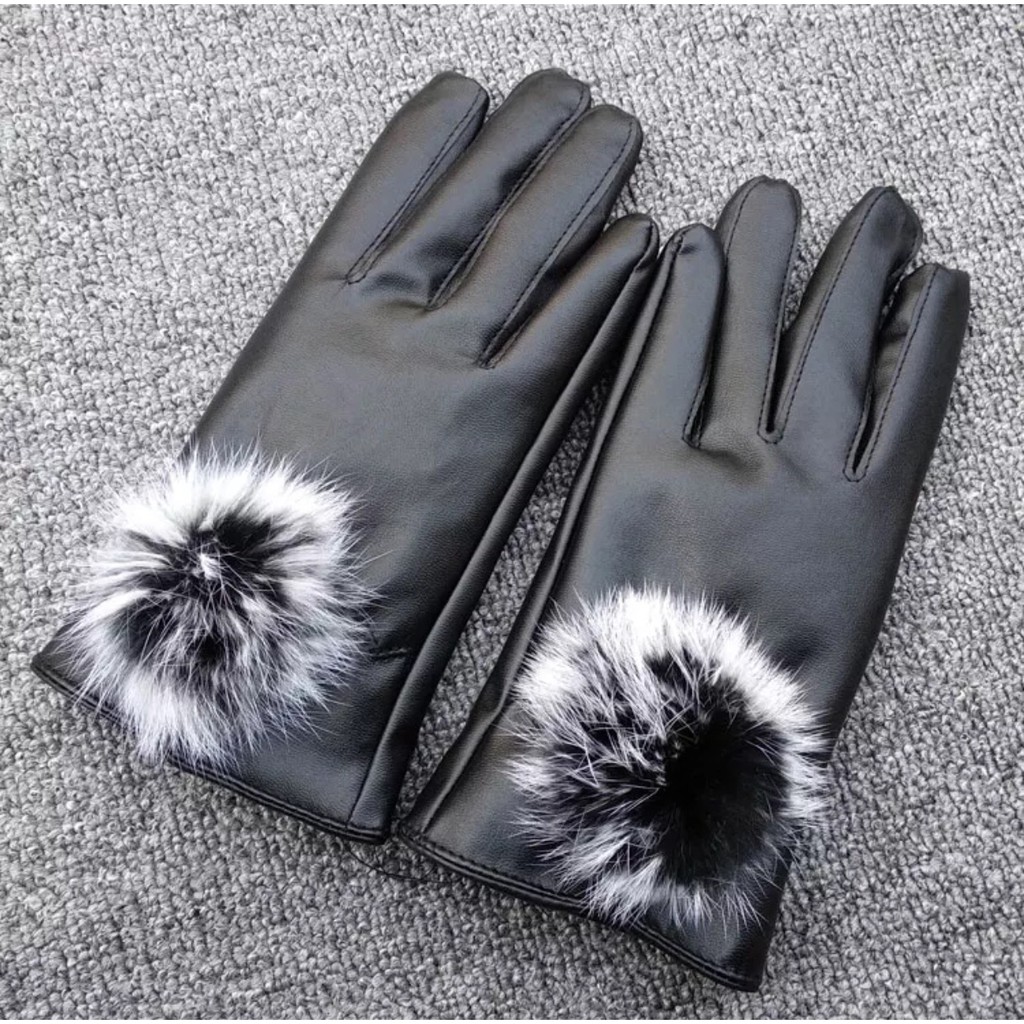 [ FREESHIP 99K] Găng tay da nữ chống lạnh cảm ứng thời trang Hàn Quốc (phối cục bông kute)