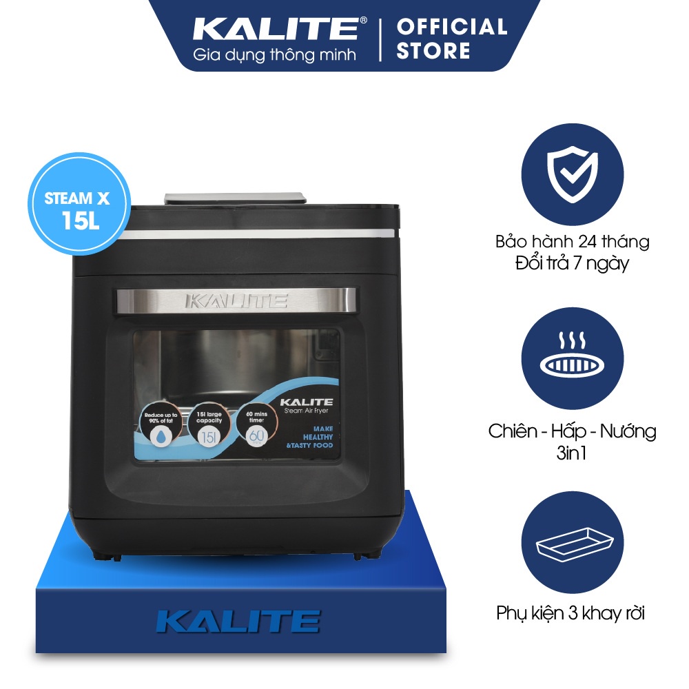 [Mã ELHADEV giảm 4% đơn 300K] Nồi chiên hơi nước Kalite Steam X 15L, chiên không dầu nướng gà nguyên con 1635W