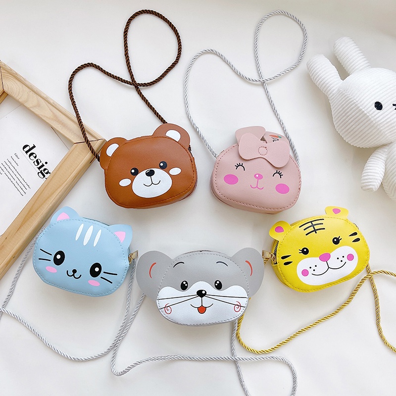 Túi Đeo Chéo Hình Tròn Có Khóa Kéo Họa Tiết Hoạt Hình Dễ Thương Cho Bé
