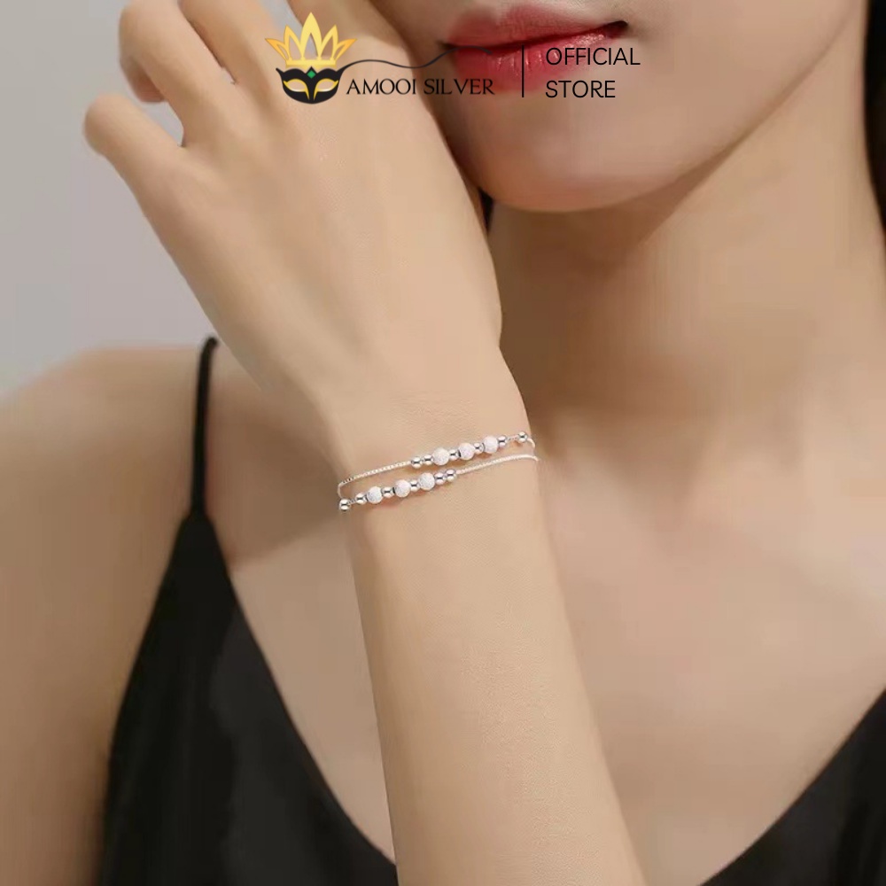 Lắc Tay Bạc S925 Dây Đôi Bi Cát Đính Đá Sang Trọng - Amooi Silver AT66