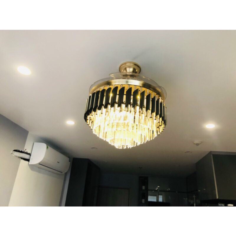 Quạt trần đèn dấu cánh ẩn cánh đèn chùm siêu sang