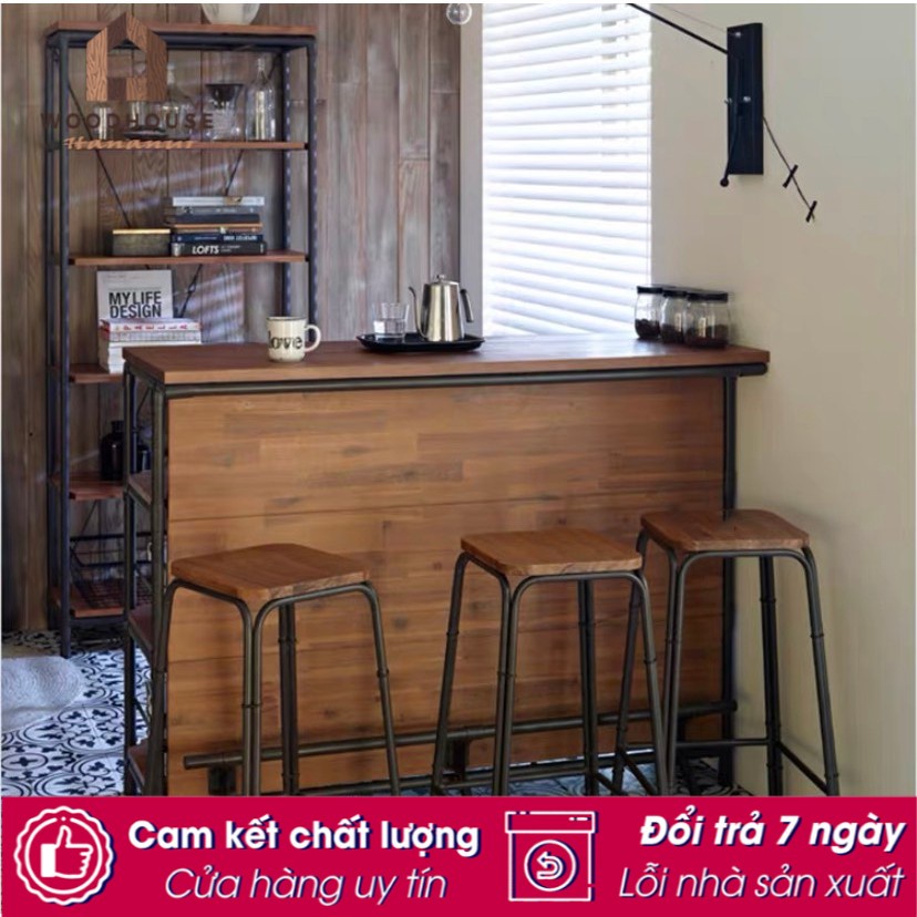 Hot [Xuất Khẩu] Ghế quầy bar cho quán cafe nhà hàng phong cách Âu Mỹ -Ghế đôn tròn chân cao gỗ keo