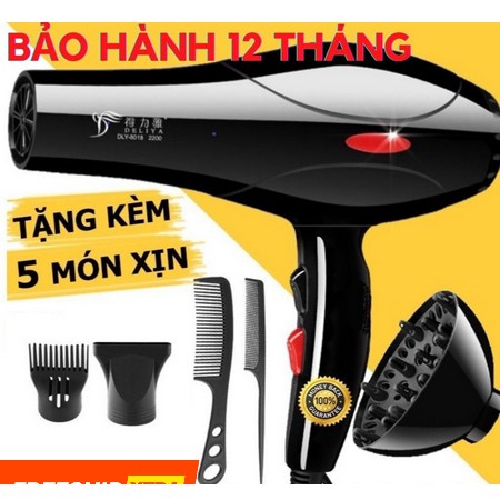 Máy sấy tóc Deliya  công suất lớn 2200W, tặng 5 phụ kiện, BẢO HÀNH 12 THÁNG