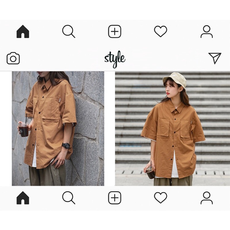 Áo sơ mi nelly sale (có sẵn) nâu sơ mi cúc đen 2 túi to